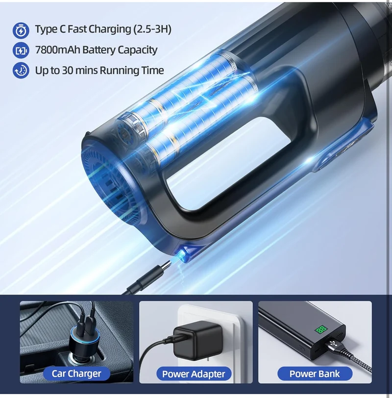 Car Vacuum Portable Cordless, 18000Pa 2 in 1 Vacuum Cleaner& Air Duster