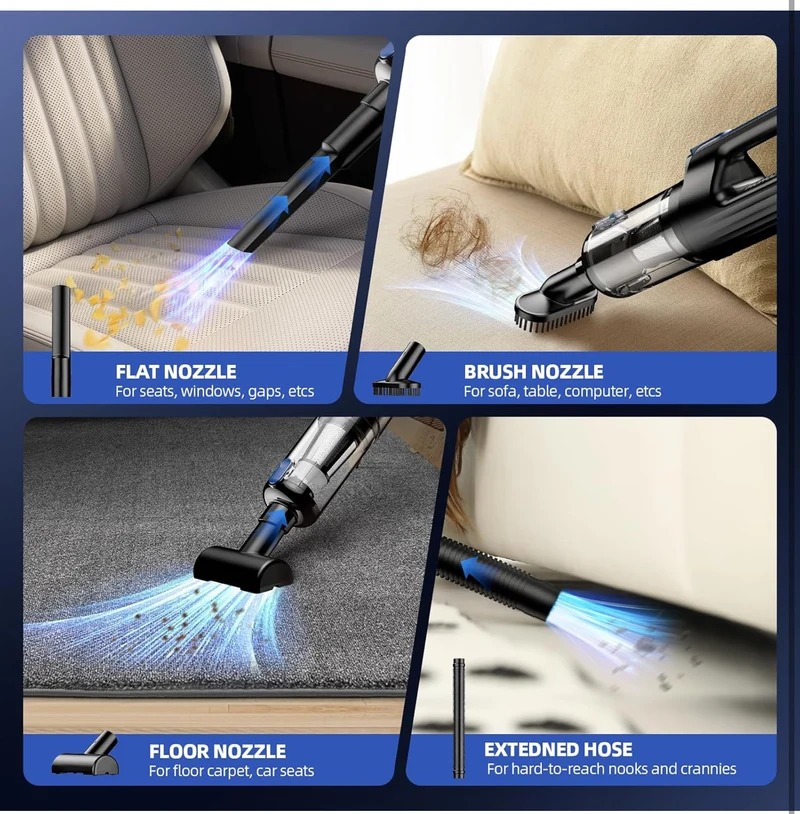 Car Vacuum Portable Cordless, 18000Pa 2 in 1 Vacuum Cleaner& Air Duster