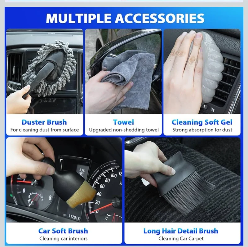 High Power Portable Car Vacuum, Detailing Kit with 8000PA - Including 7Pcs Detailing Brush Set and Carry On Bag