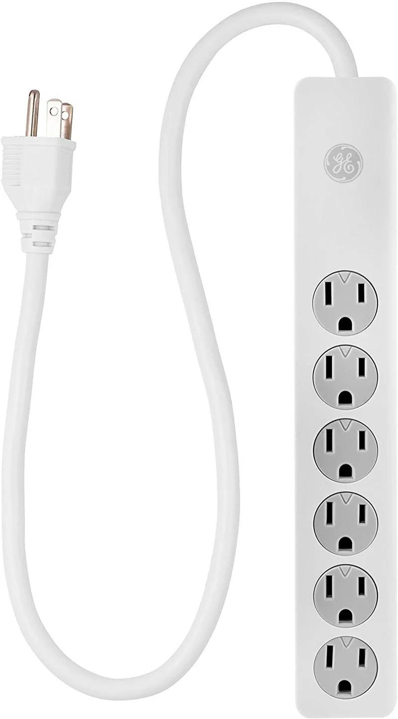 GE 6-Outlet Surge Protector Extension Cord, Power Strip, 800 Joules, Flat Plug