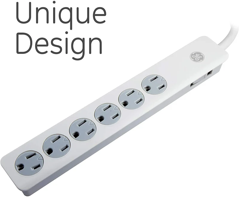GE 6-Outlet Surge Protector Extension Cord, Power Strip, 800 Joules, Flat Plug