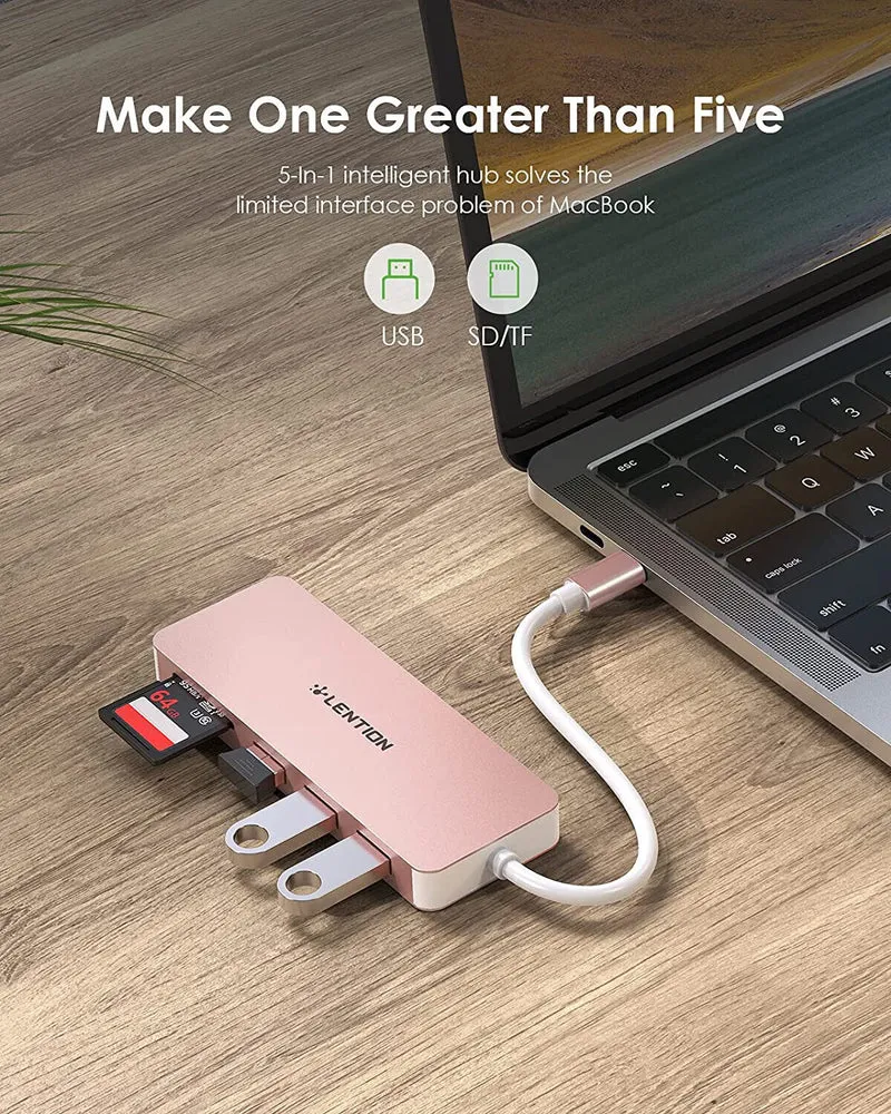 USB C Hub with 3 USB 3.0 & SD/Micro SD Card Reader for Mac Air/iPad Pro/Surface