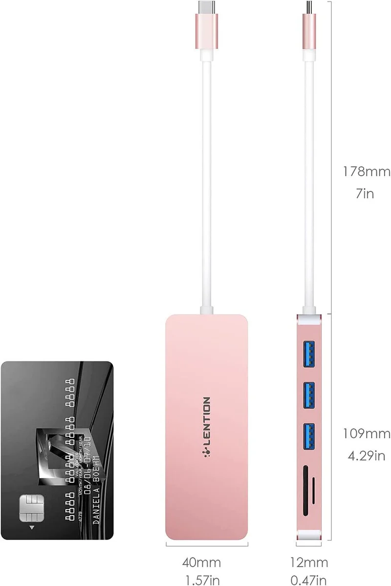 USB C Hub with 3 USB 3.0 & SD/Micro SD Card Reader for Mac Air/iPad Pro/Surface