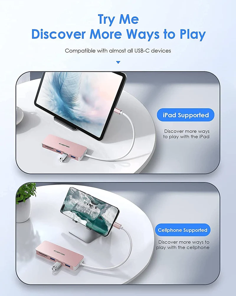 USB C Hub with 3 USB 3.0 & SD/Micro SD Card Reader for Mac Air/iPad Pro/Surface