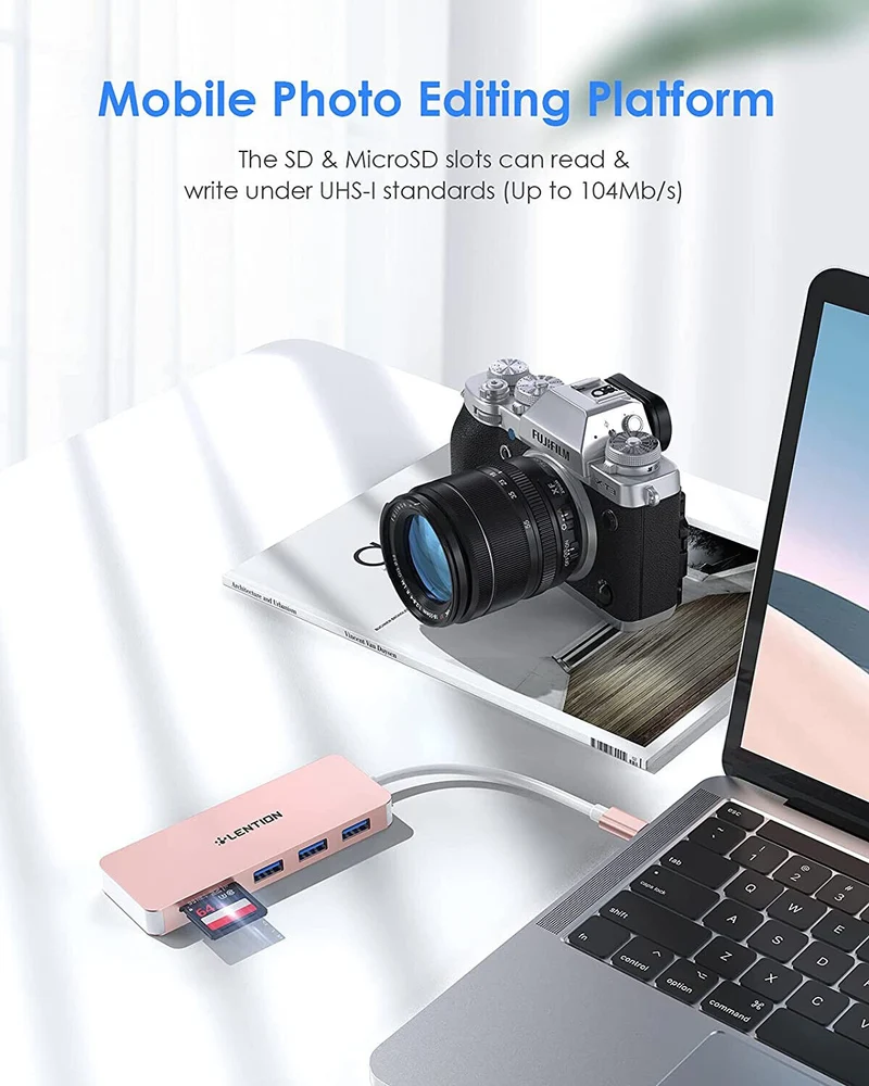 USB C Hub with 3 USB 3.0 & SD/Micro SD Card Reader for Mac Air/iPad Pro/Surface
