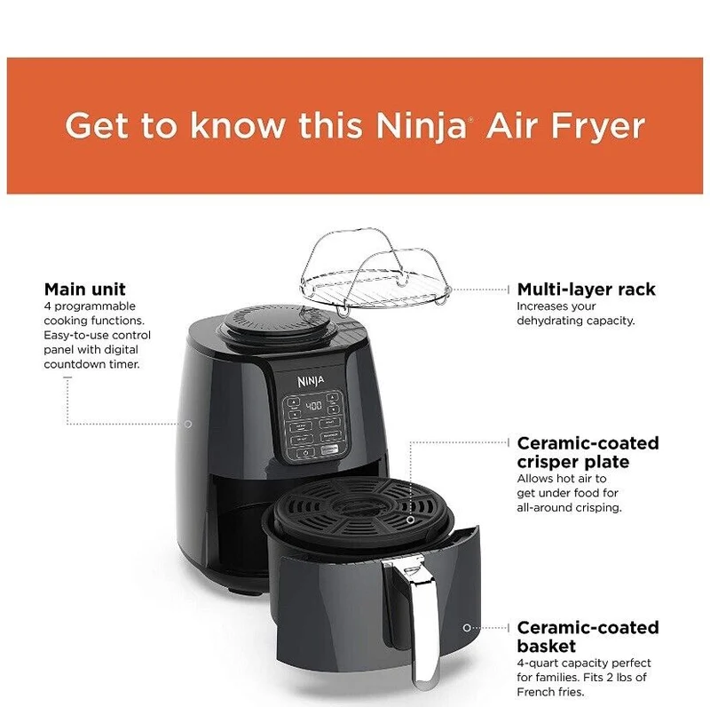 NINJA AF100 Air Fryer that Cooks, Crisps and Dehydrates with 4 Quart Capacity