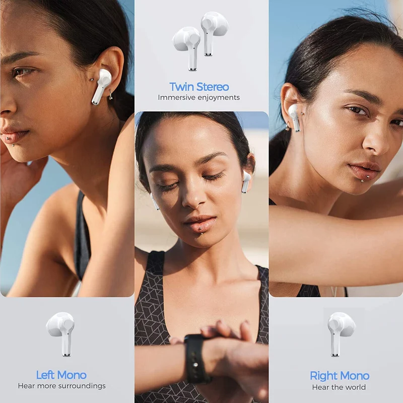New Wireless Earbuds Bluetooth Noise Cancellation Waterproof Built-in Microphone