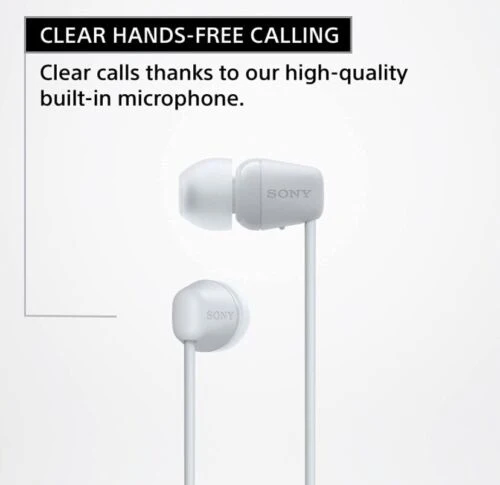 Sony WC100 Wireless in-Ear Bluetooth Headphones with Built-in Mic - WHITE