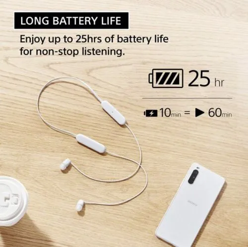 Sony WC100 Wireless in-Ear Bluetooth Headphones with Built-in Mic - WHITE