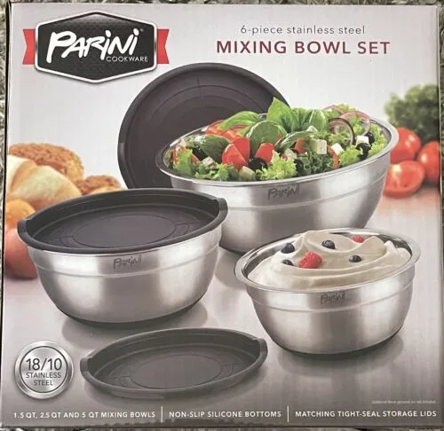 6-piece stainless steel Mixing Bowl Set Non-Slip Silicone Bottom & Tight Lids