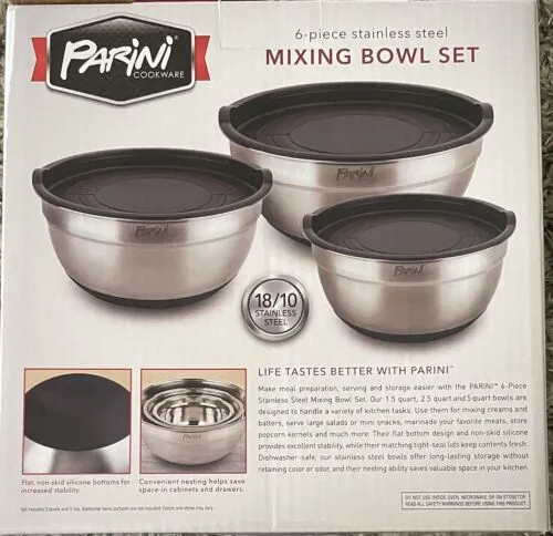 6-piece stainless steel Mixing Bowl Set Non-Slip Silicone Bottom & Tight Lids