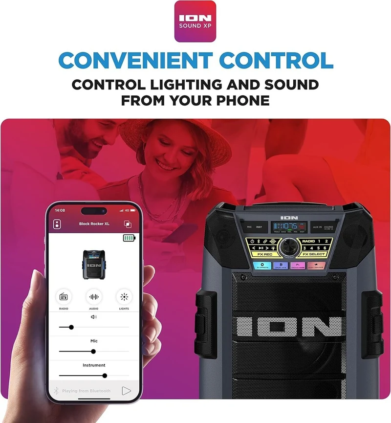 ION Block Rocker XL - Portable Bluetooth Outdoor Party Karaoke Speaker 220 Watts