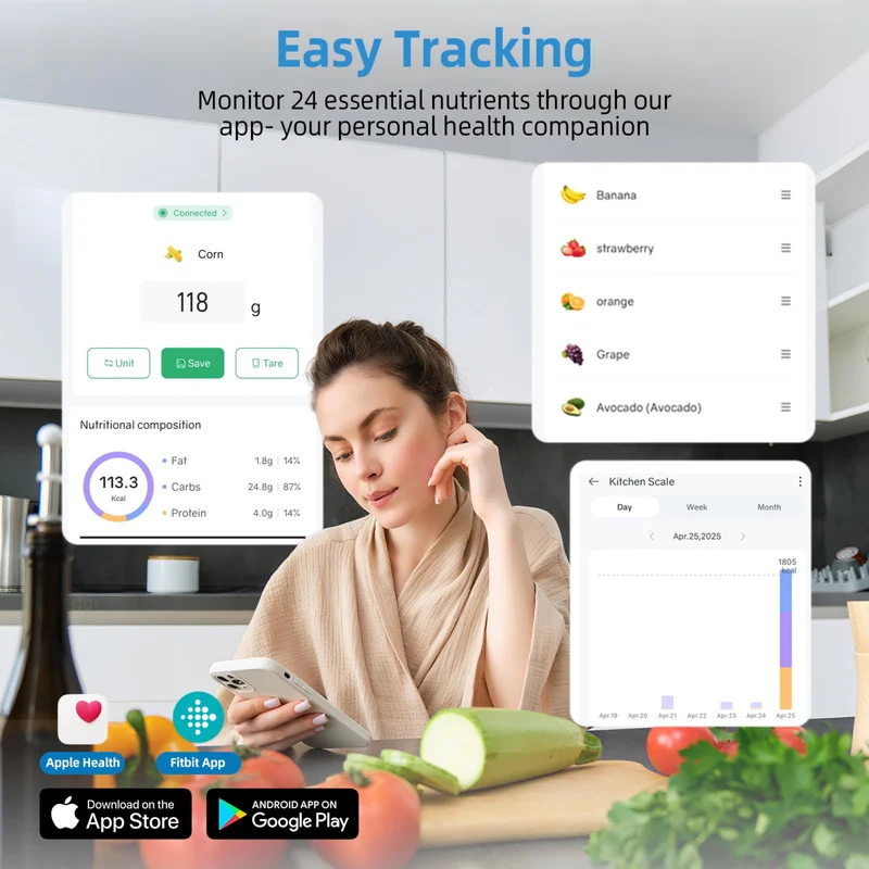Lepulse Food Scale with Nutritional Calculator, Smart Digital Kitchen Scale for Weight Loss, App with 23 Nutrients Tracking, Calorie, Fat, Carbs, Premium Stainless Steel, 11lb