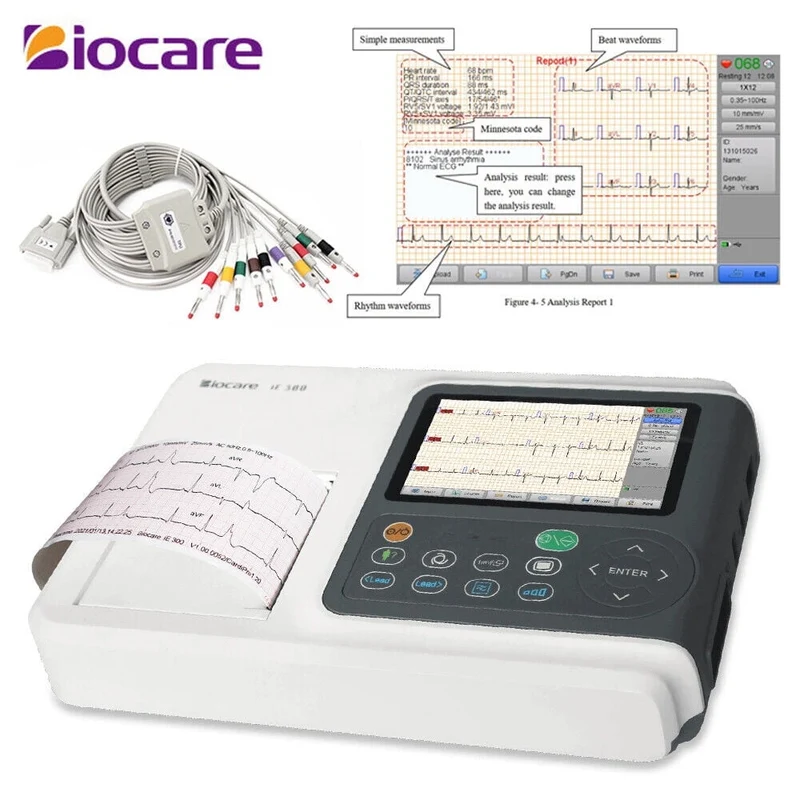 Checkme ECG Machine 3 Channel 12 Lead Portable Heart Diagnostic Auto Analysis EKG Printer, iE300