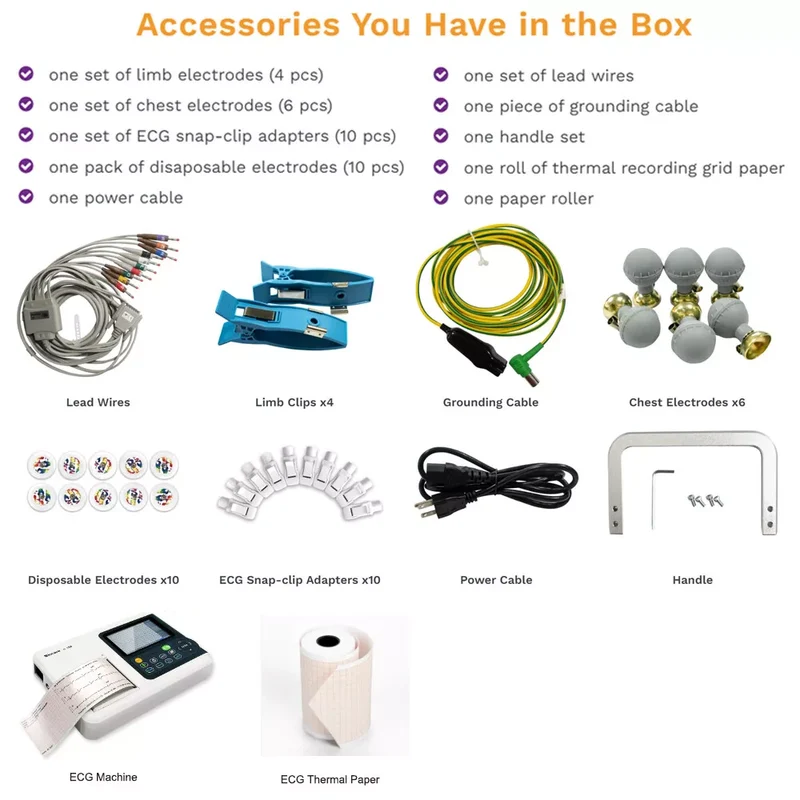 Checkme ECG Machine 3 Channel 12 Lead Portable Heart Diagnostic Auto Analysis EKG Printer, iE300
