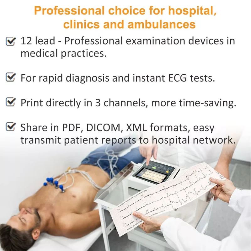Checkme ECG Machine 3 Channel 12 Lead Portable Heart Diagnostic Auto Analysis EKG Printer, iE300