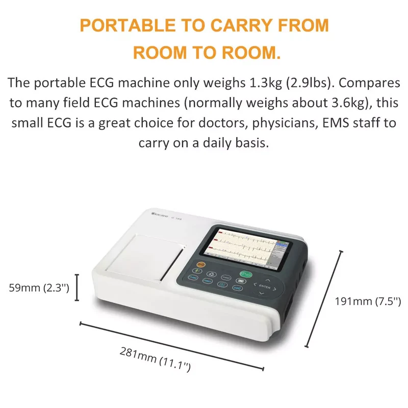 Checkme ECG Machine 3 Channel 12 Lead Portable Heart Diagnostic Auto Analysis EKG Printer, iE300