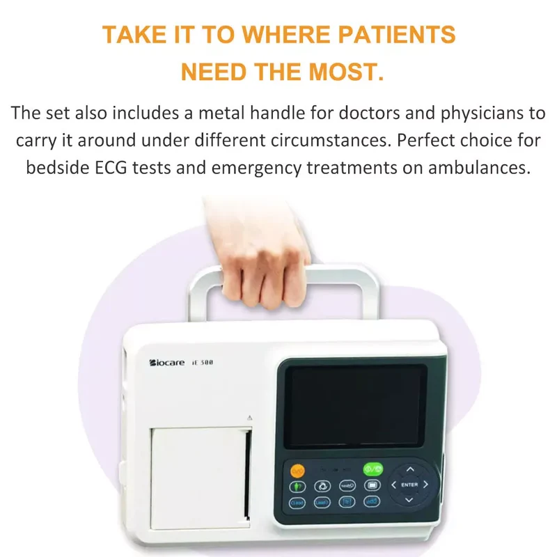 Checkme ECG Machine 3 Channel 12 Lead Portable Heart Diagnostic Auto Analysis EKG Printer, iE300