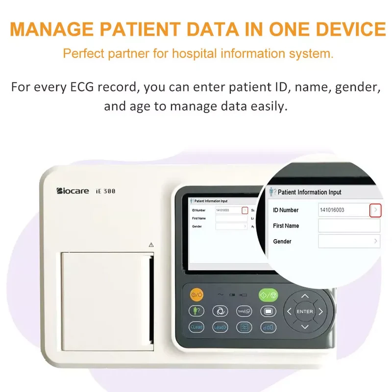Checkme ECG Machine 3 Channel 12 Lead Portable Heart Diagnostic Auto Analysis EKG Printer, iE300