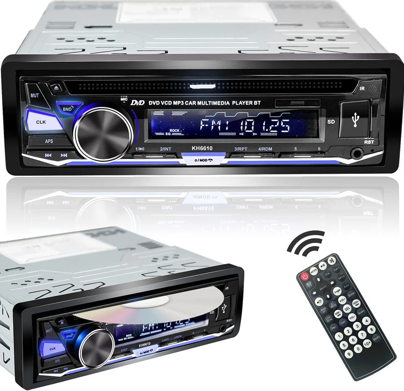 Single Din Car Stereo CDDVD Player Bluetooth FM/AM/RDS Radio USB SD AUX Receiver