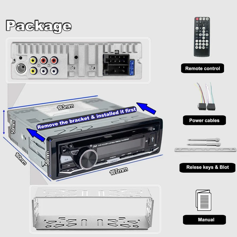 Single Din Car Stereo CDDVD Player Bluetooth FM/AM/RDS Radio USB SD AUX Receiver
