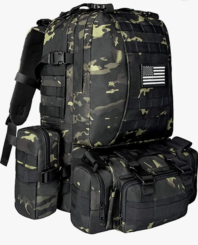 Tactical Military Army Rucksack 60L Assault Detachable Molle Backpack BLK03PATCH