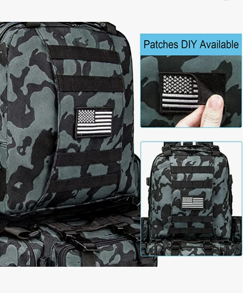 Tactical Military Army Rucksack 60L Assault Detachable Molle Backpack BLKBLUPATC