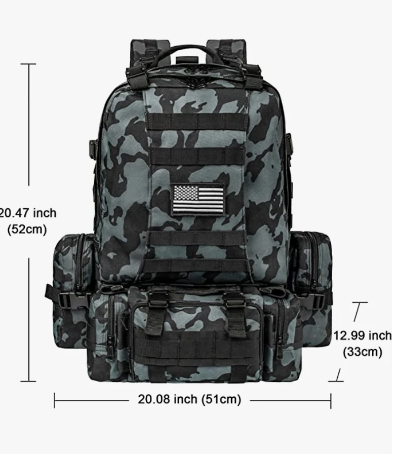 Tactical Military Army Rucksack 60L Assault Detachable Molle Backpack BLKBLUPATC