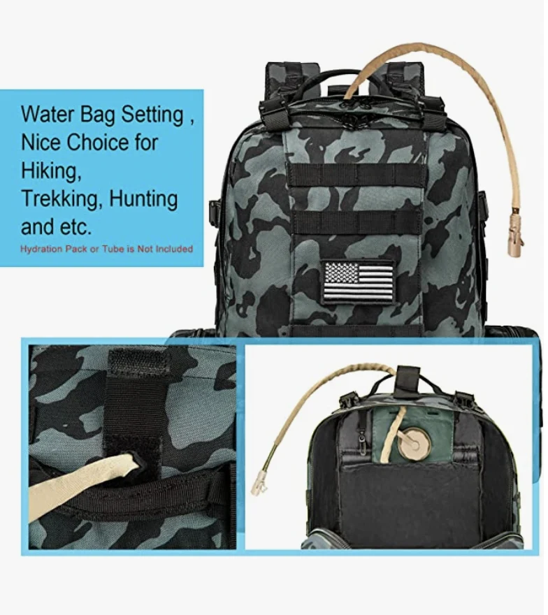 Tactical Military Army Rucksack 60L Assault Detachable Molle Backpack BLKBLUPATC