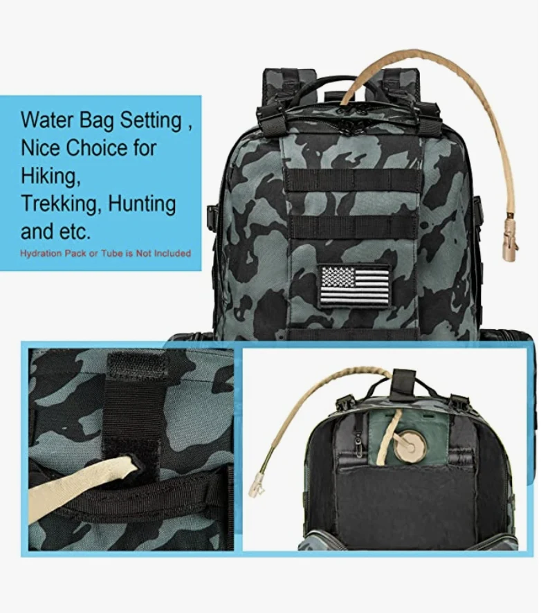 Tactical Military Army Rucksack 60L Assault Detachable Molle Backpack BLKBLUPATC