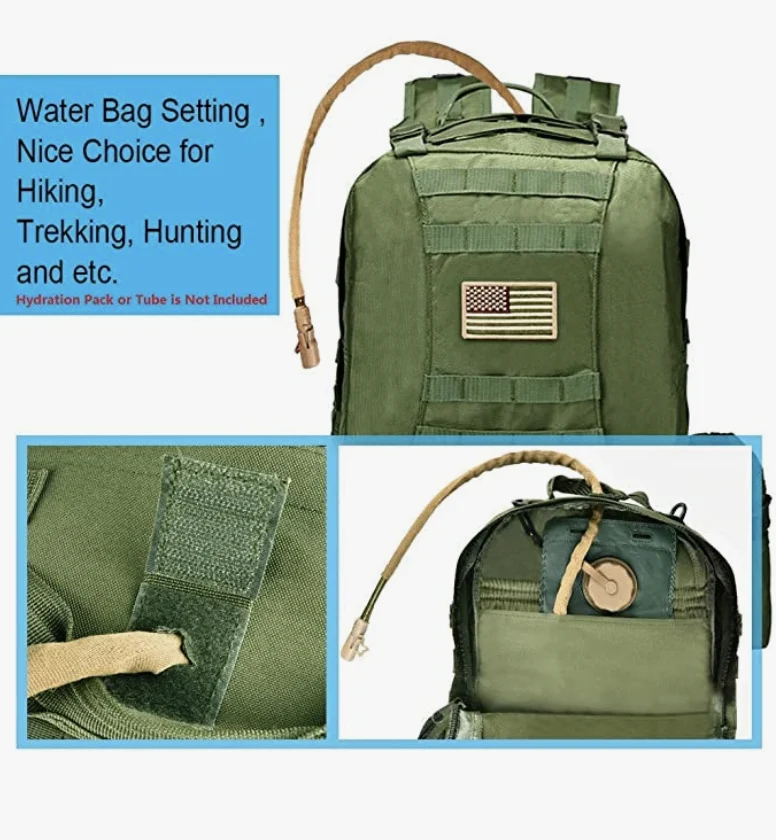 Tactical Military Army Rucksack 60L Assault Detachable Molle Backpack GRNPATCH
