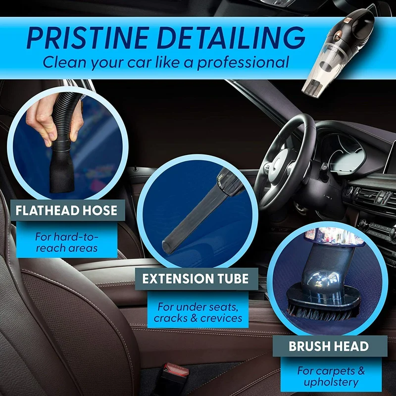 Car Vacuum Cleaner - Portable, High Power, Handheld Vacuums w/ 3 Attachments