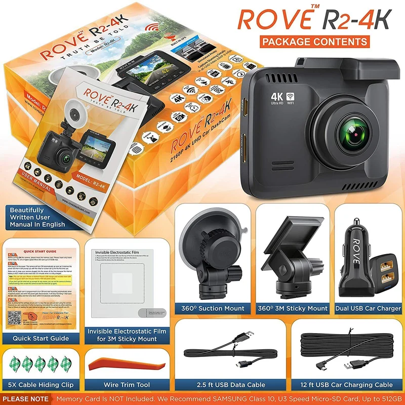 Rove R24K Dash Cam Built in WiFi GPS Car Dashboard Camera Recorder W/ UHD2160