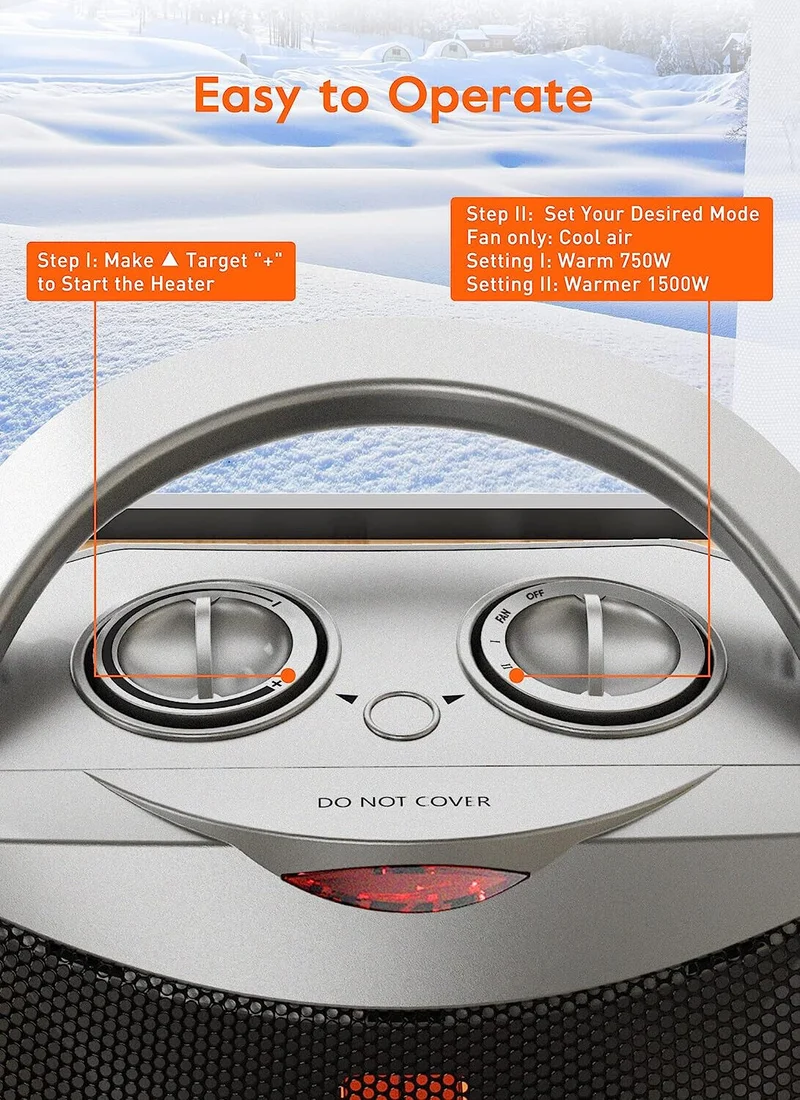 Portable Electric Space Heater W Thermostat 1500W/750W Safe Quiet Ceramic Heater