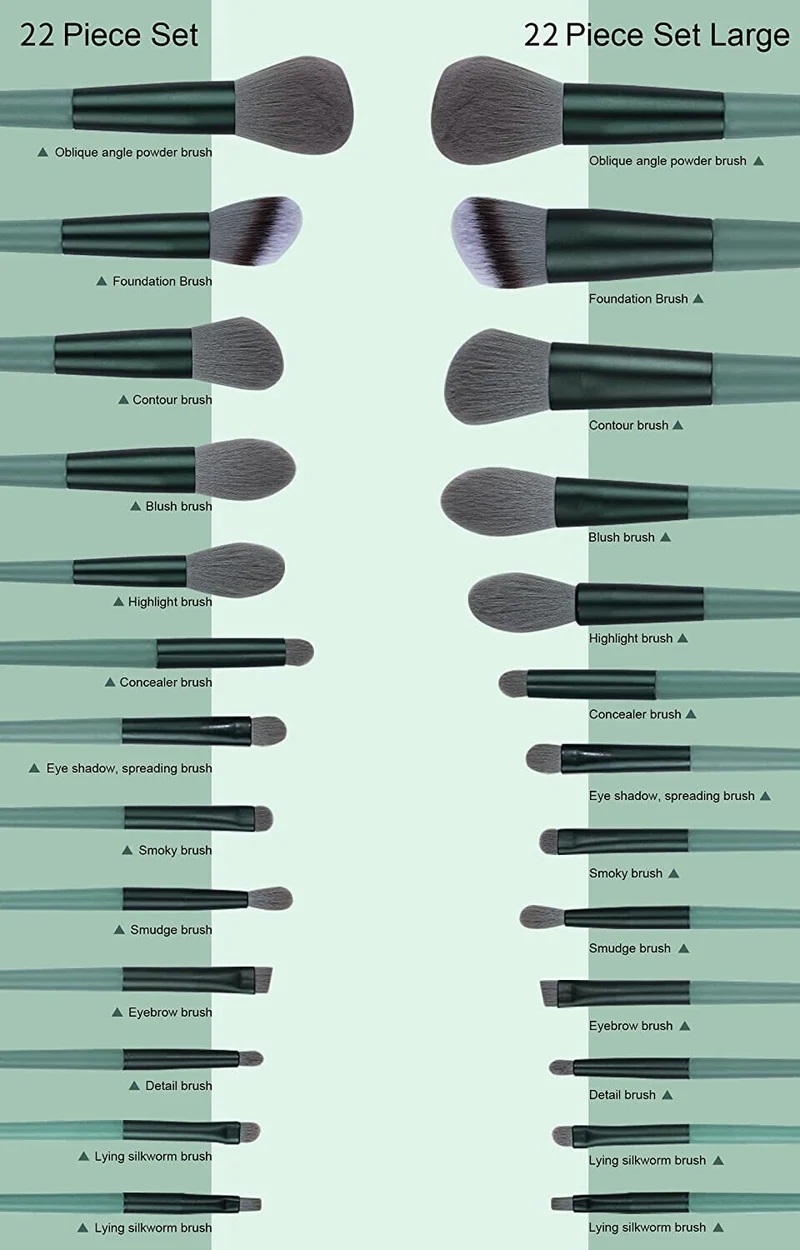 22 PIECE SET Make up KIT Green Makeup Brushes Foundation Brush Eyeshadow Brush