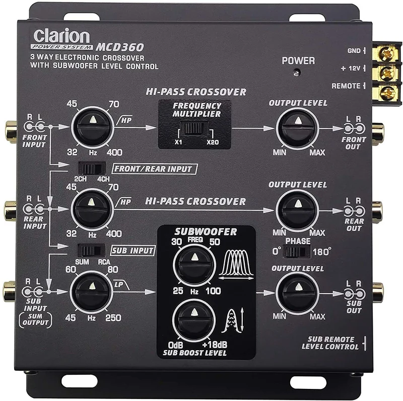 CLARION MCD360 3-WAY 6-CHANNEL INPUT ELECTRONIC CROSSOVER W/ 5-VOLT RCA OUTPUTS