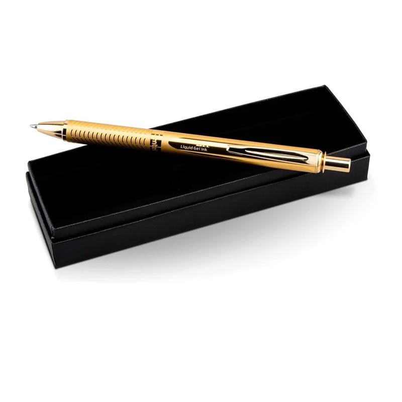Alloy Retractable Liquid Gold Gel Pentel EnerGel Pen, Black Ink Gift Box - NEW