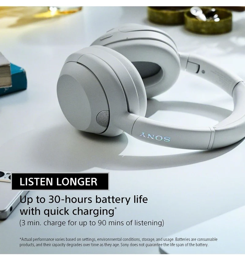 SONY Over-Ear Noise Cancelling, Headset Bluetooth w/ Built-in Alexa - WHITE