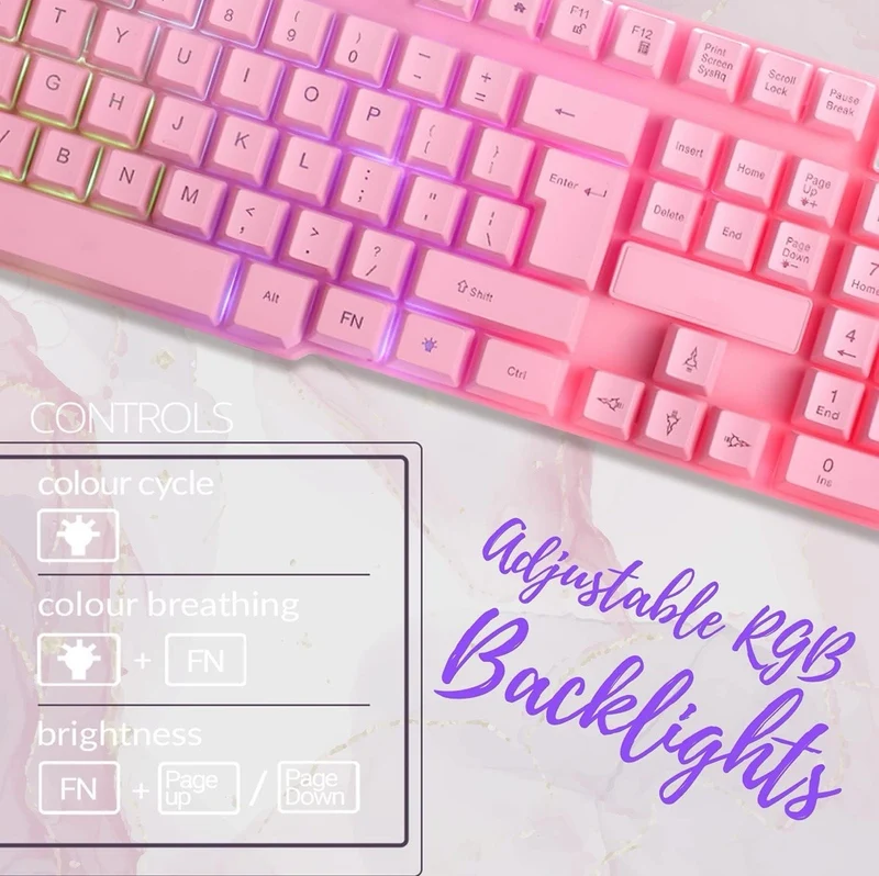 PINK - Gaming Keyboard Mouse Headset Combo,USB Wired Crack Backlit Keyboard