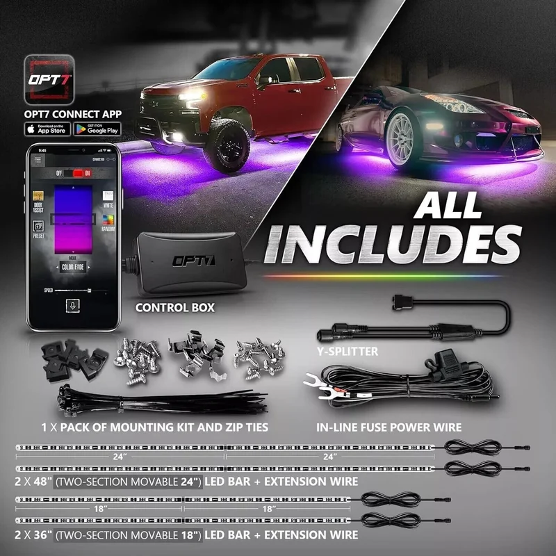 BRAND NEW LED Underglow Bluetooth Enabled Lighting Kit OPT7 AURA PRO All-Color