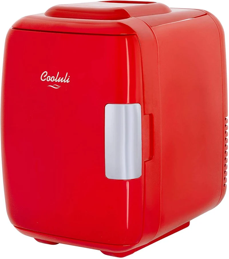Mini Fridge for Car, Travel Office Desk & Dorm Room 4L Can Electric Plug RED