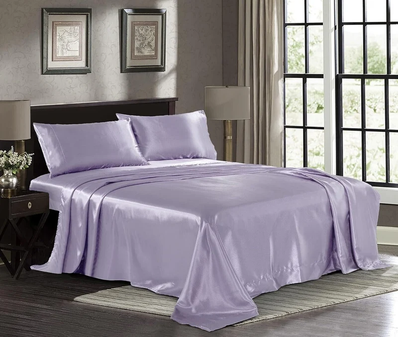 Luxury Silky Bed Satin Fitted Flat Sheets Soft 1800 Microfiber-CALIFORNIA KING