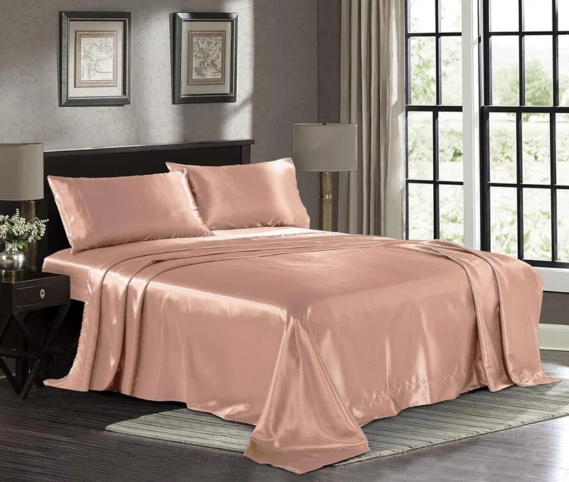 Luxury Silky Bed Satin Fitted Flat Sheets Soft 1800 Microfiber-CALIFORNIA KING