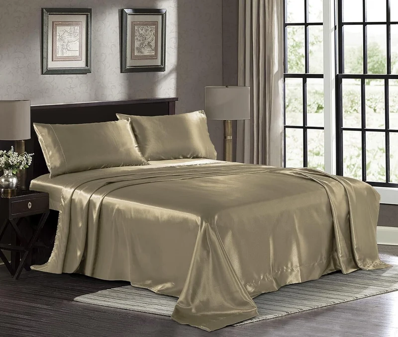 Luxury Silky Bed Satin Fitted Flat Sheets Soft 1800 Microfiber-CALIFORNIA KING