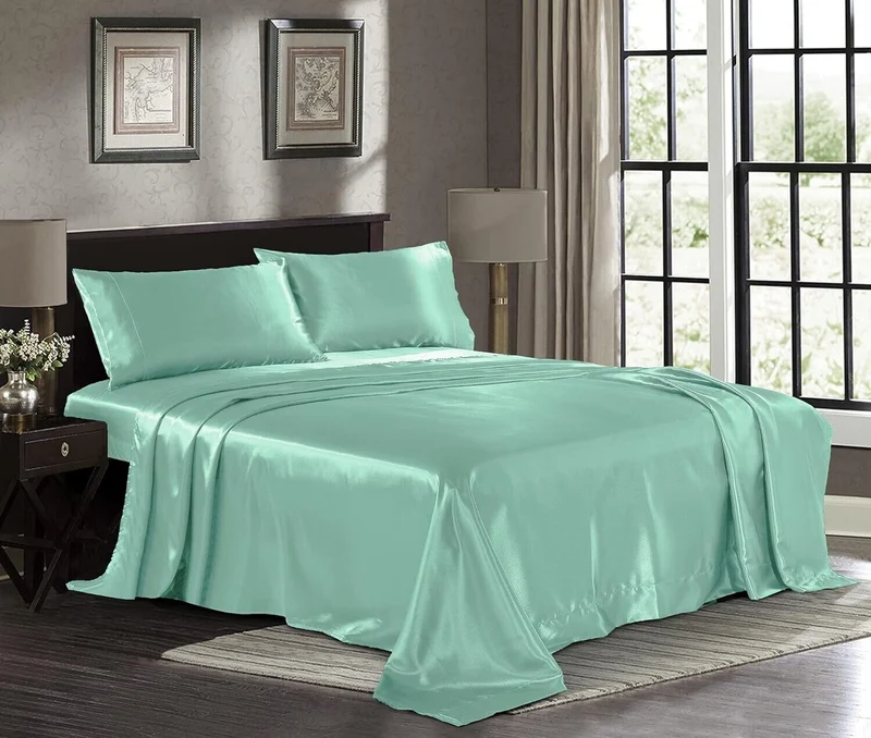 Luxury Silky Bed Satin Fitted Flat Sheets Soft 1800 Microfiber-CALIFORNIA KING