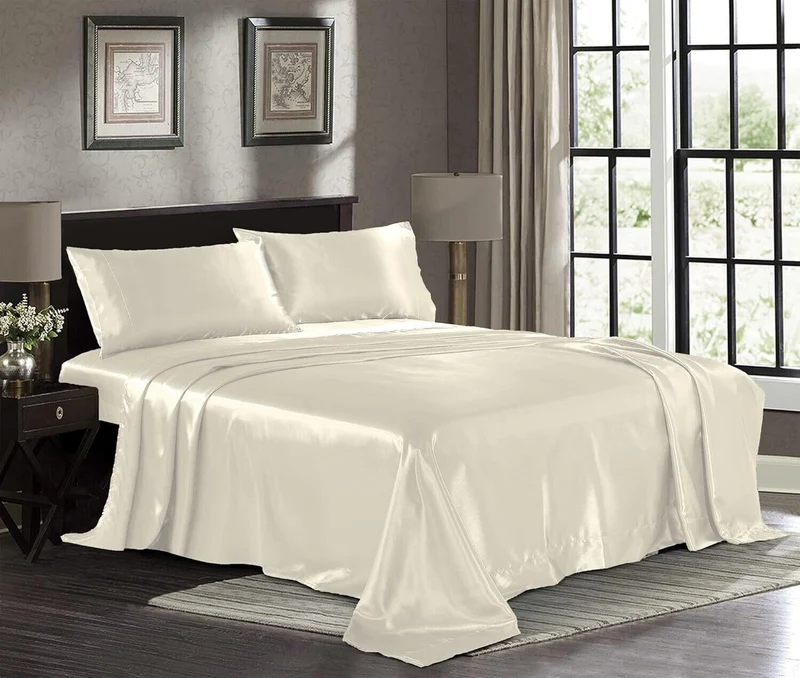 Satin Sheets Hotel Luxury Silky Bed Extra Soft 1800 Microfiber - KING SIZE