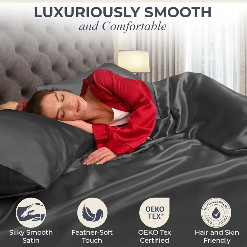 Satin Sheets Hotel Luxury Silky Bed Extra Soft 1800 Microfiber - TWIN SIZE