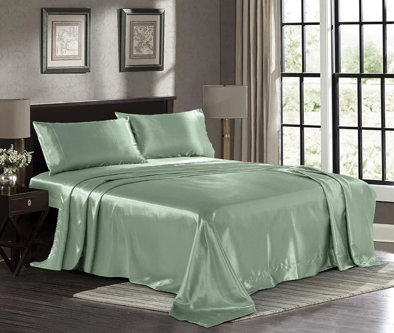 Satin Sheets Hotel Luxury Silky Bed Extra Soft 1800 Microfiber - TWIN SIZE
