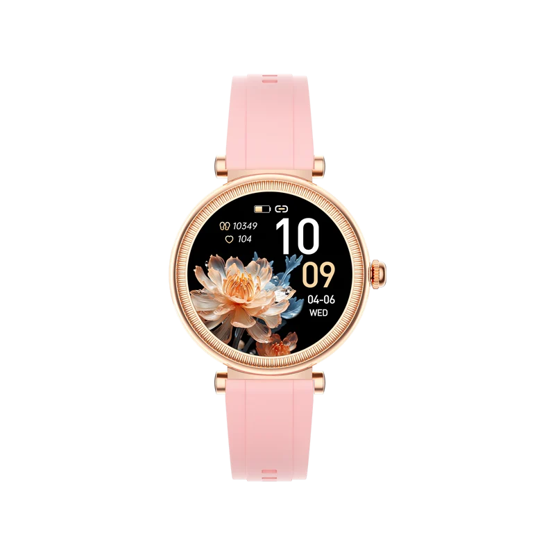 Montre connectée - Edition Platine- Couvercle en verre trempé 2.5D Coque en alliage de zinc + Bracelet en silicone couleur Rose