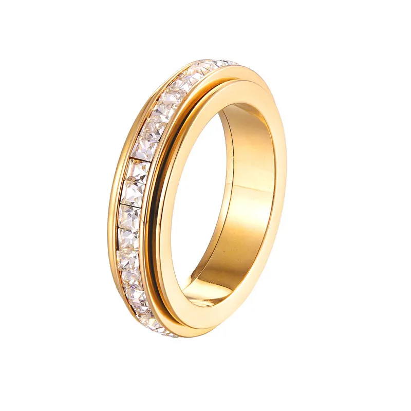 Bague d'Anxiété en Acier Inoxydable avec Diamants Tournants